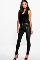 Boohoo Bex Coated Buckle Detail Stretch Skinny Trousers