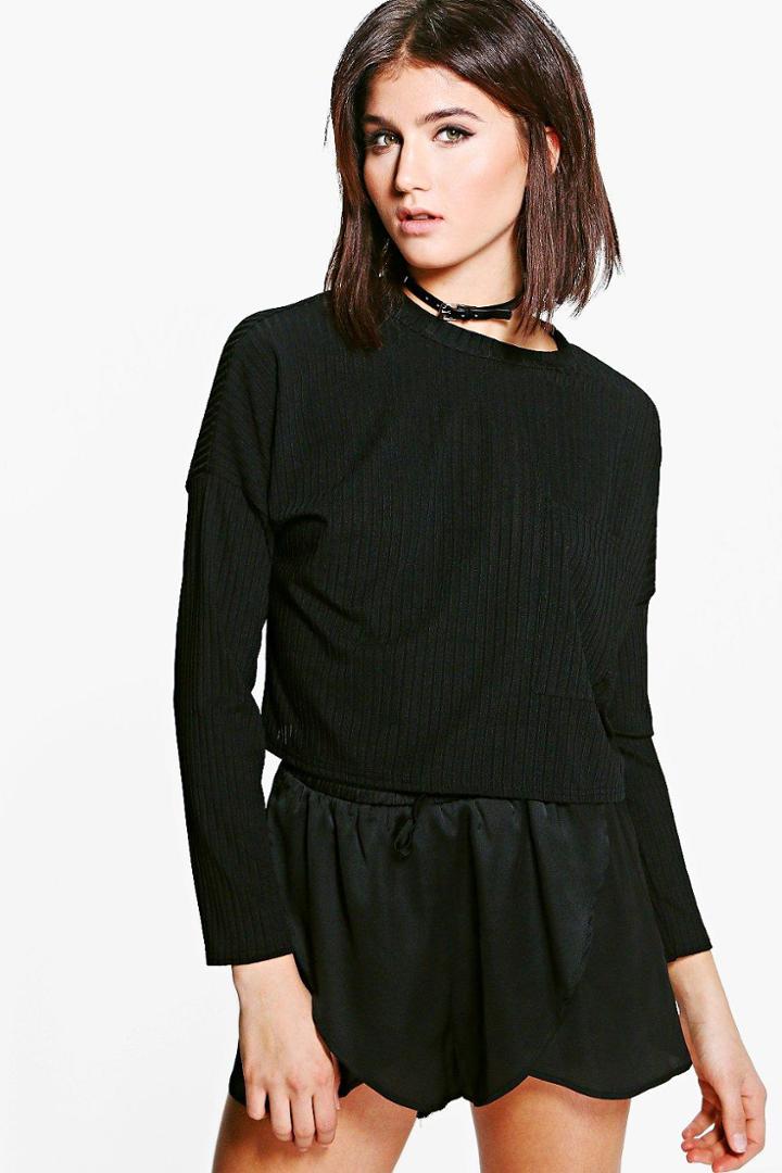 Boohoo Elena Pocket Detail Ribbed T-shirt Black