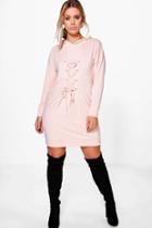 Boohoo Plus Eloise Lace Up Sweat Dress Peach