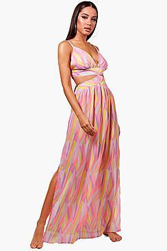 Boohoo Isabella Chevron Cut Out Beach Maxi Dress