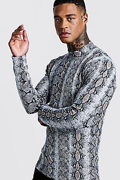Boohoo Muscle Fit Snake Print Turtleneck Jumper