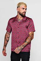 Boohoo Tie Print Sateen Revere Short Sleeve Shirt