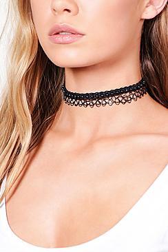 Boohoo Esme 90's Tattoo Stretch Choker 2 Pack