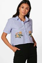 Boohoo Maisie Stripe Embroidery Crop Shirt