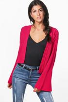 Boohoo Phoebe Wide Sleeve Crop Edge To Edge Cardigan Cerise