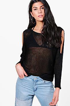 Boohoo Jo Oversized Cold Shoulder Batwing Jumper