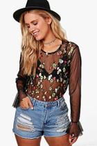 Boohoo Plus Eva Heavy Embroidered Flue Sleeve Top