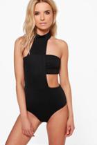 Boohoo Clare Crepe Cut Out Choker Body Black