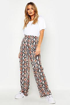 Boohoo Pleated Woven Snake Wide Leg Trousers
