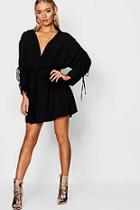 Boohoo Bea Rouched Sleeve Wrap Front Shift Dress