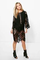 Boohoo Ina Crochet Lace Kimono Sleeve Dress Black