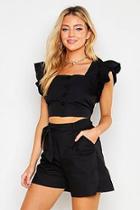 Boohoo Button Detail Frill Sleeve Top