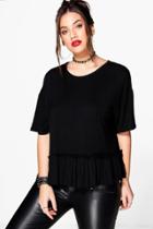 Boohoo Plus Savannah Frill Hem Tee Black