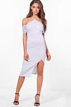 Boohoo Emily Lace Off Shoulder Detail Midi Dress