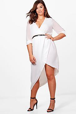 Boohoo Plus Maria Wrap Front Midi Dress