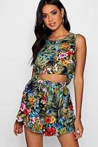 Boohoo Sia Tropical Print Button Through Vest And Short