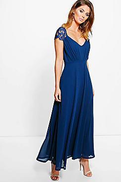 Boohoo Bethany Lace Detail Chiffon Maxi Dress