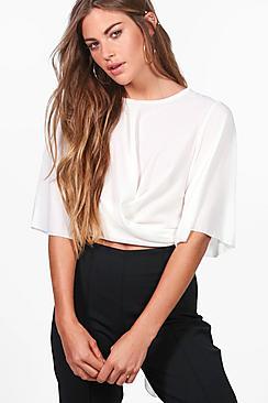 Boohoo Freya Tie Front Woven Top