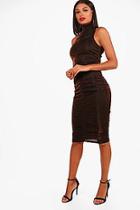 Boohoo Lixz Ruched Metallic High Neck Midi Dress