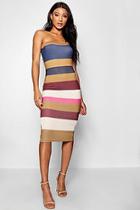Boohoo Tonal Stripe Bandeau Bodycon Midi Dress