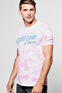 Boohoo Pink Tie Dye 'la' Surf Camp Crew Neck Tee