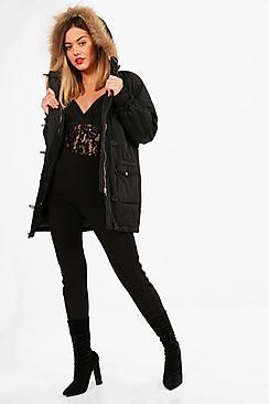 Boohoo Petite Oversized Faux Fur Hood Parka