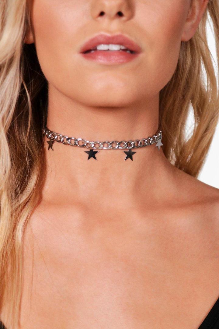 Boohoo Lily Star Chain Choker Silver