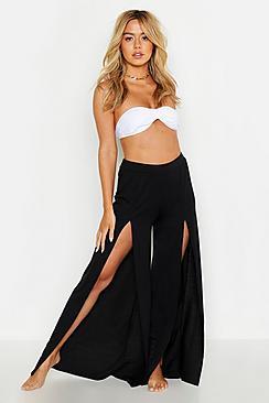 Boohoo Petite Split Leg Beach Trousers