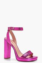 Boohoo Olivia Metallic Snake Platform 2 Part Heels