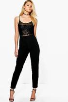 Boohoo Petite Lillian Mesh And Lace Detail Jumpsuit