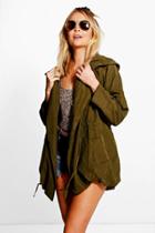 Boohoo Leah Hooded Festival Utility Jacket Khaki