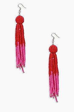 Boohoo Paige Colour Contrast Beaded Tassel Earrings