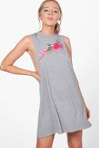 Boohoo Alicia Applique High Neck Lounge Dress Grey