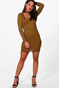 Boohoo Vera Deep Plunge Choker Bodycon Dress