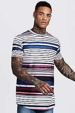 Boohoo Retro Horizontal Stripe Longline Curved Hem Tee