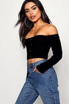 Boohoo Button Front Rib Knit Bardot Crop