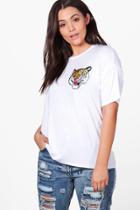 Boohoo Plus Jessie Tiger Applique Basic Tee White
