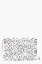 Boohoo Matilda Laser Cut Zip Around Purse White