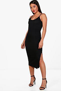 Boohoo Textured Split Midi Bodycon Dress