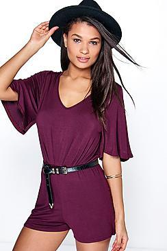 Boohoo Julia Flutter Sleeve Cross Back Playsuit