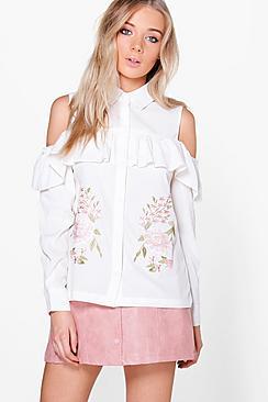 Boohoo Laurie Boutique Embroidered Frill Shirt