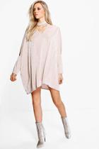 Boohoo Hazel Slinky Oversized Choker Shift Dress Stone