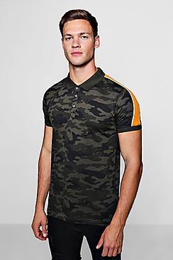 Boohoo Camo Polo With Contrast Panel