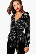 Boohoo Tall Regan Spot Print Wrap Front Top