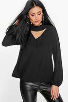 Boohoo Julia Cut Out Choker Neck Woven Blouse