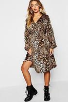 Boohoo Leopard Print V Neck Midi Dress