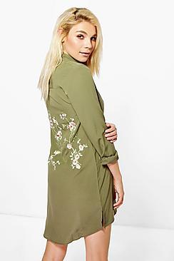 Boohoo Jourdan Embroidered Back Shirt Dress