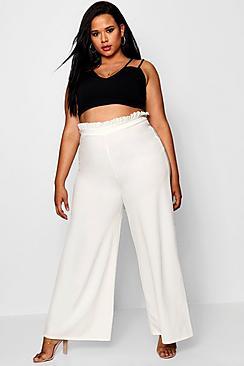 Boohoo Plus Crepe Ruffle Detail Wide Leg Pants