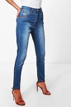 Boohoo Jessie Embroidered Step Hem Skinny Jeans