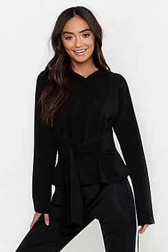 Boohoo Petite Tie Waist Crop Hoody